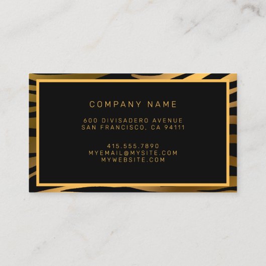 ラグジュアリーモダン金ゴールドタイガーあなたのテキストを追加 名刺 (裏面)