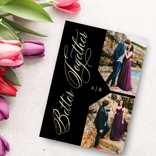 ラグジュアリーモダン2フォトコラージゴールデンお洒落 箔招待状