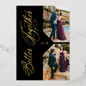 ラグジュアリーモダン2フォトコラージゴールデンお洒落 箔招待状 (正面)