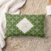 ラグジュアリーモノグラムグリーンと金ゴールドクアトルフローラ ランバークッション (ブランケット)