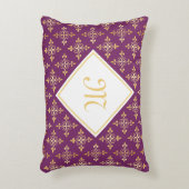ラグジュアリーモノグラムパープル&金ゴールドクアトルフローラ アクセントクッション (正面(垂直))