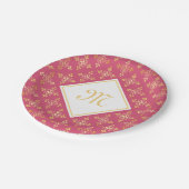 ラグジュアリーモノグラムピンクと金ゴールドクアトルフローラ ペーパープレート (アングル)