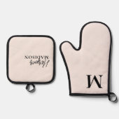 ラグジュアリーモノグラムブラシ赤面ピンク 鍋つかみ&鍋敷きセット (正面)