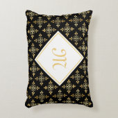 ラグジュアリーモノグラムブラック&金ゴールドクアトルフローラ アクセントクッション (正面(垂直))