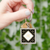 ラグジュアリーモノグラムブラック&金ゴールドクアトルフローラ キーホルダー (手)