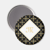 ラグジュアリーモノグラムブラック&金ゴールドクアトルフローラ マグネット (正面/裏面)