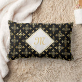 ラグジュアリーモノグラムブラック&金ゴールドクアトルフローラ ランバークッション (ブランケット)