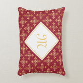 ラグジュアリーモノグラムレッド&金ゴールドクアトルフローラ アクセントクッション (正面(垂直))