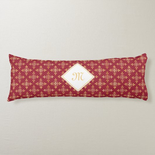 ラグジュアリーモノグラムレッド&金ゴールドクアトルフローラ ボディピロー (正面)