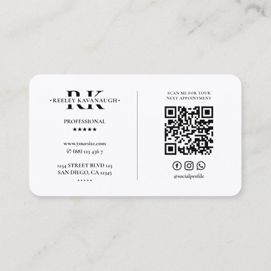 ラグジュアリーモノグラムRクラウン白黒 モダン 名刺 (裏面)
