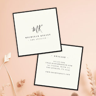 ラグジュアリーモミニマルノグラムブラックアイボリークラシックチック スクエア名刺