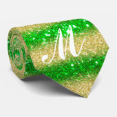 ラグジュアリーユモノグラム金ゴールドグリッターグリーンモダン ネクタイ (ロール)