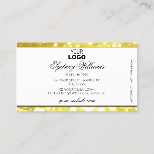 ラグジュアリーライトゴールデングリッタースターズアンドロゴホワイト 名刺 (裏面)