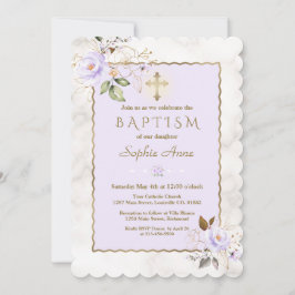 ラグジュアリーライトパープル金ゴールド花大理石バプテスマ 招待状