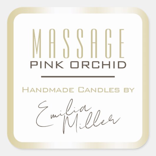 ラグジュアリーライト金ゴールドグラデーションシグネチャー文字キャンドル スクエアシール (正面)