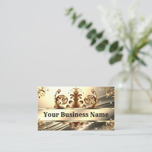 ラグジュアリーライト金ゴールドブラックシック王室のグラムオーナメント 名刺 (スタンド正面)