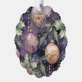 ラグジュアリーラディアンスパープルと金ゴールドクリスマスプレンダー オーナメントカード (左)