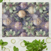 ラグジュアリーラディアンスパープルと金ゴールドクリスマスプレンダー キッチンタオル (折り畳み)