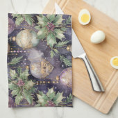 ラグジュアリーラディアンスパープルと金ゴールドクリスマスプレンダー キッチンタオル (四つ折り)