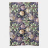 ラグジュアリーラディアンスパープルと金ゴールドクリスマスプレンダー キッチンタオル (縦)