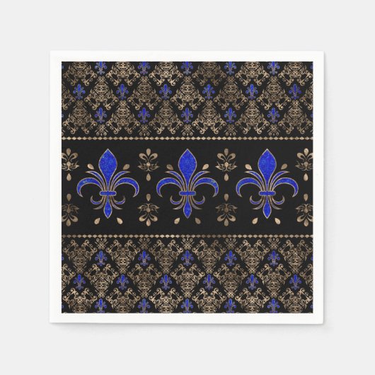 ラグジュアリーラピルスラズリと金ゴールドフルーアデリス装飾品 スタンダードカクテルナプキン (正面)