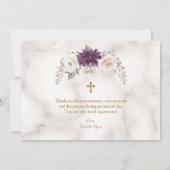 ラグジュアリーラベンダー赤面フラワーズクロスバプテスマ金ゴールド サンキューカード (裏面)