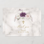 ラグジュアリーラベンダー赤面フラワーズクロスバプテスマ金ゴールド サンキューカード (正面/裏面)