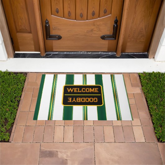 ラグジュアリーリネントレンディーグリーン金ゴールドテクスチャ ドアマット (室外)