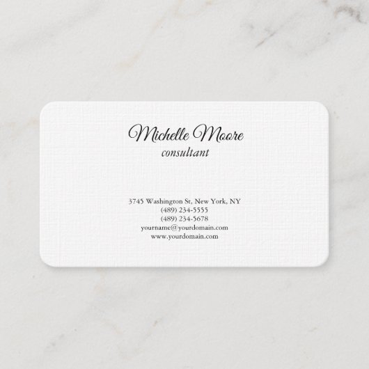 ラグジュアリーリネンブラック&ホワイトプレーンクラシカル 名刺 (正面)