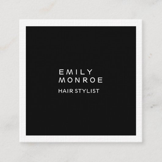 ラグジュアリーリネンプレーンブラック&ホワイトミニマモダンリスト スクエア名刺 (正面)