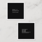 ラグジュアリーリネンプレーンブラック&ホワイトミニマモダンリスト スクエア名刺 (正面/裏面)
