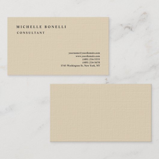 ラグジュアリーリネンベージュクラシカルプレーンプロフェッショナル 名刺 (正面/裏面)