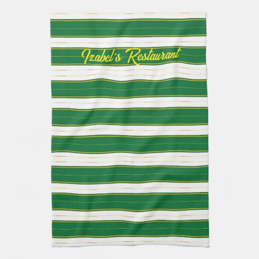 ラグジュアリーリネンモダングリーン金ゴールドテクスチャコレクション キッチンタオル (縦)