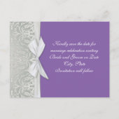 ラグジュアリーリボンシルバー/パープルダマスク救デートカード 案内ポストカード (裏面)