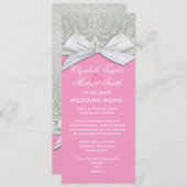 ラグジュアリーリボンシルバー/ピンクダマスコウェディングメニュー メニュー (正面/裏面)