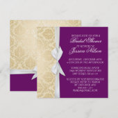 ラグジュアリーリボンパープル金ゴールドダマスシャワー招待状 招待状 (正面/裏面)