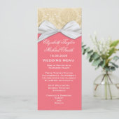 ラグジュアリーリボンピンク金ゴールドダマスク結婚式メニュー メニュー (スタンド正面)