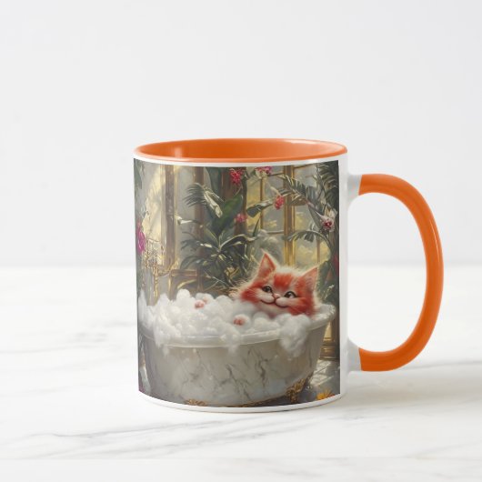 ラグジュアリーリラックスな大理石の風呂に入ったかわいいタビー猫 マグカップ (右)