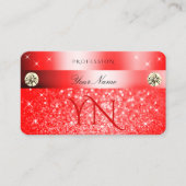 ラグジュアリールビーレッドグリッタースパークルスターズモノグラム 名刺 (正面)