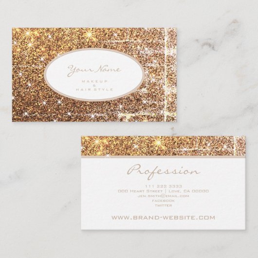 ラグジュアリールミニューズゴールデングリッター化粧&ヘア 名刺 (正面/裏面)