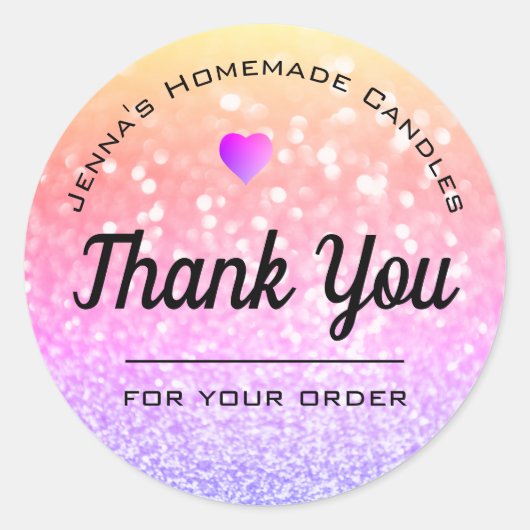 ラグジュアリーレインボーエレガントグリッターシンプルサンキューユー ラウンドシール (正面)