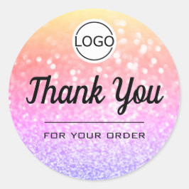 ラグジュアリーレインボーエレガントグリッターシンプルサンキューユー ラウンドシール