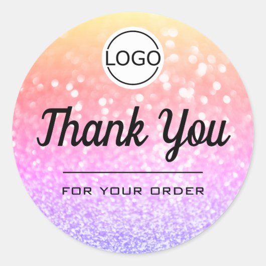 ラグジュアリーレインボーエレガントグリッターシンプルサンキューユー ラウンドシール (正面)