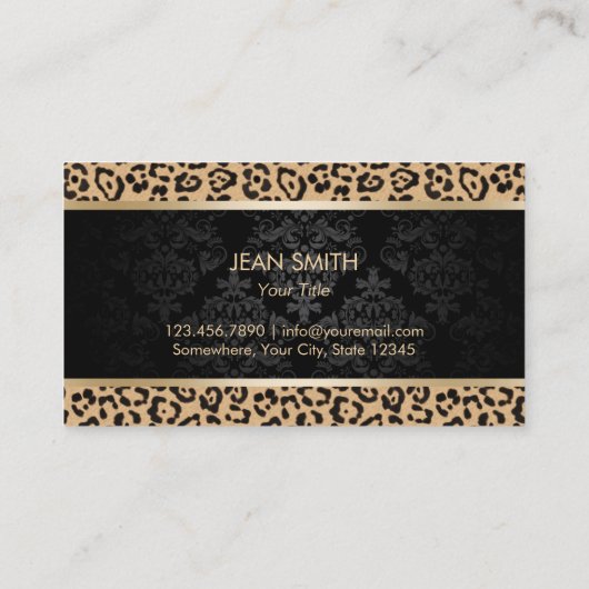ラグジュアリーレオパードブラックダマスク美しいサロン 名刺 (裏面)