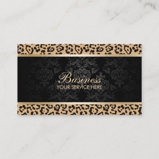 ラグジュアリーレオパードブラックダマスク美しいサロン 名刺 (正面)