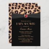 ラグジュアリーレオパードルビージェムブラックリボンベビーシャワー 招待状 (正面/裏面)