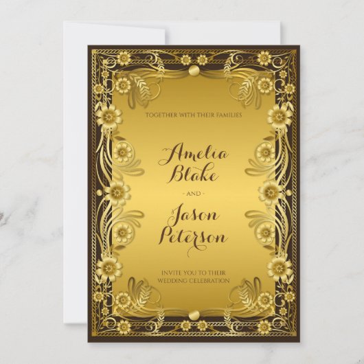 ラグジュアリーレガル金ゴールドフレーム結婚式招待状 招待状 (正面)