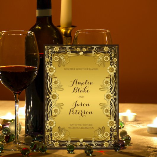 ラグジュアリーレガル金ゴールドフレーム結婚式招待状 招待状