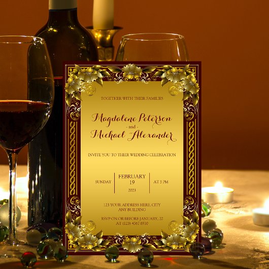 ラグジュアリーレガル金ゴールドフレーム結婚式招待状 招待状