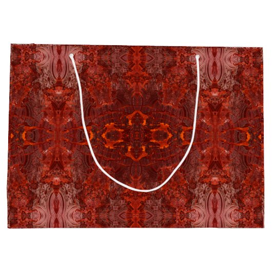 ラグジュアリーレザーテクスチャゴールデンブラウンパターン ラージペーパーバッグ (裏面)